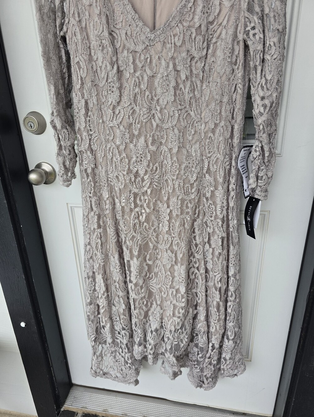 Betsy & Adam Lace Dress 16W Taupe Beige Midi Cocktail Party Formal Evening Plus - Picture 5 of 11